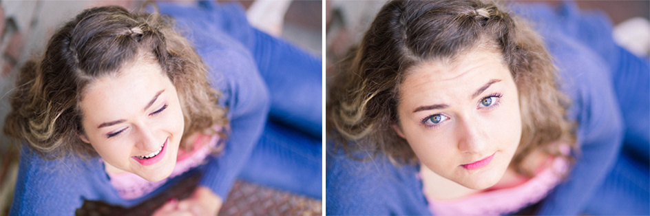 Senior photo of girl on steps in downtown Des Moines