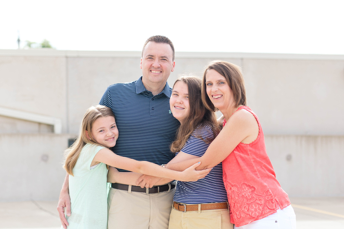 Family photo in downtown Des Moines, Iowa