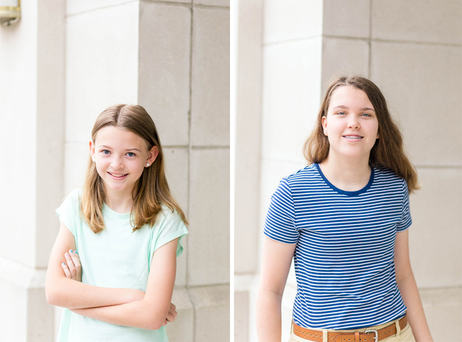 Portraits of sisters in downtown Des Moines, Iowa